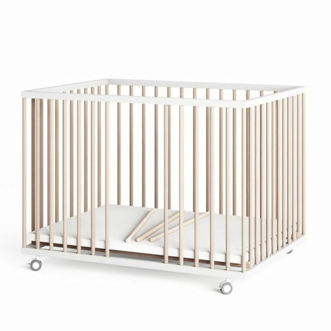 Sämann Babybett Laufgitter 75x100 cm mit Matratze Schlupfsprossen weiß/natu günstig online kaufen