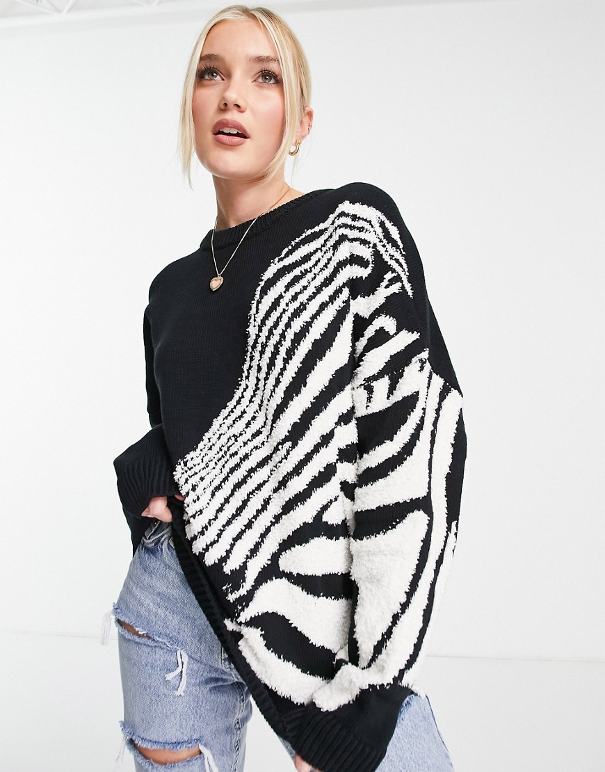 Urban Revivo – Strickpullover mit Zebra-Print-Grau günstig online kaufen