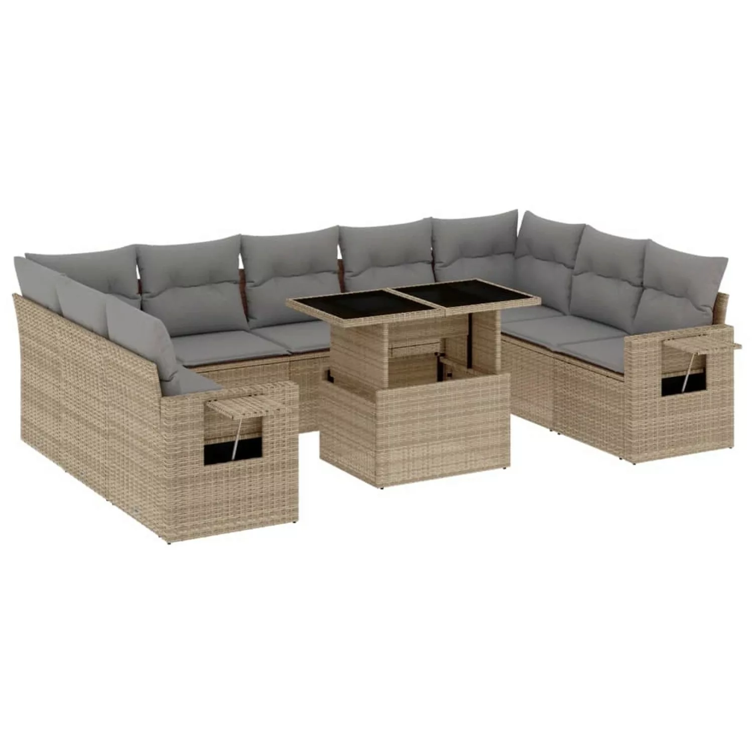 vidaXL 10-tlg Garten-Sofagarnitur mit Kissen Beige Poly Rattan Modell 237 günstig online kaufen