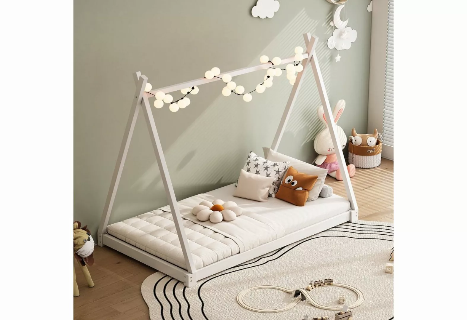 HAUSS SPLOE Kinderbett 90*200cm Massivholzbett mit Zelt-Modellier und Latte günstig online kaufen