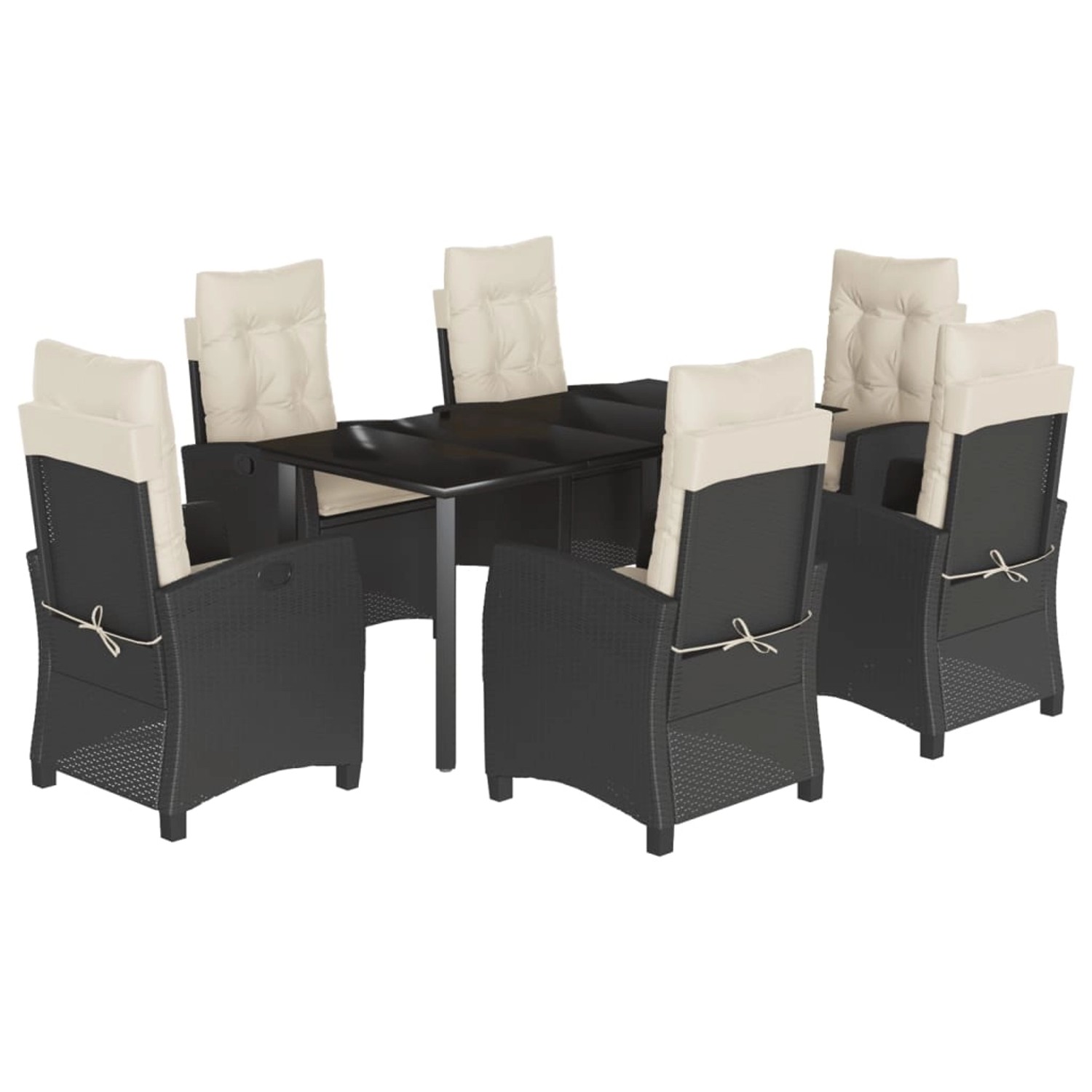 vidaXL 7-Tlg Garten-Essgruppe mit Kissen Schwarz Poly Rattan 3212737 günstig online kaufen
