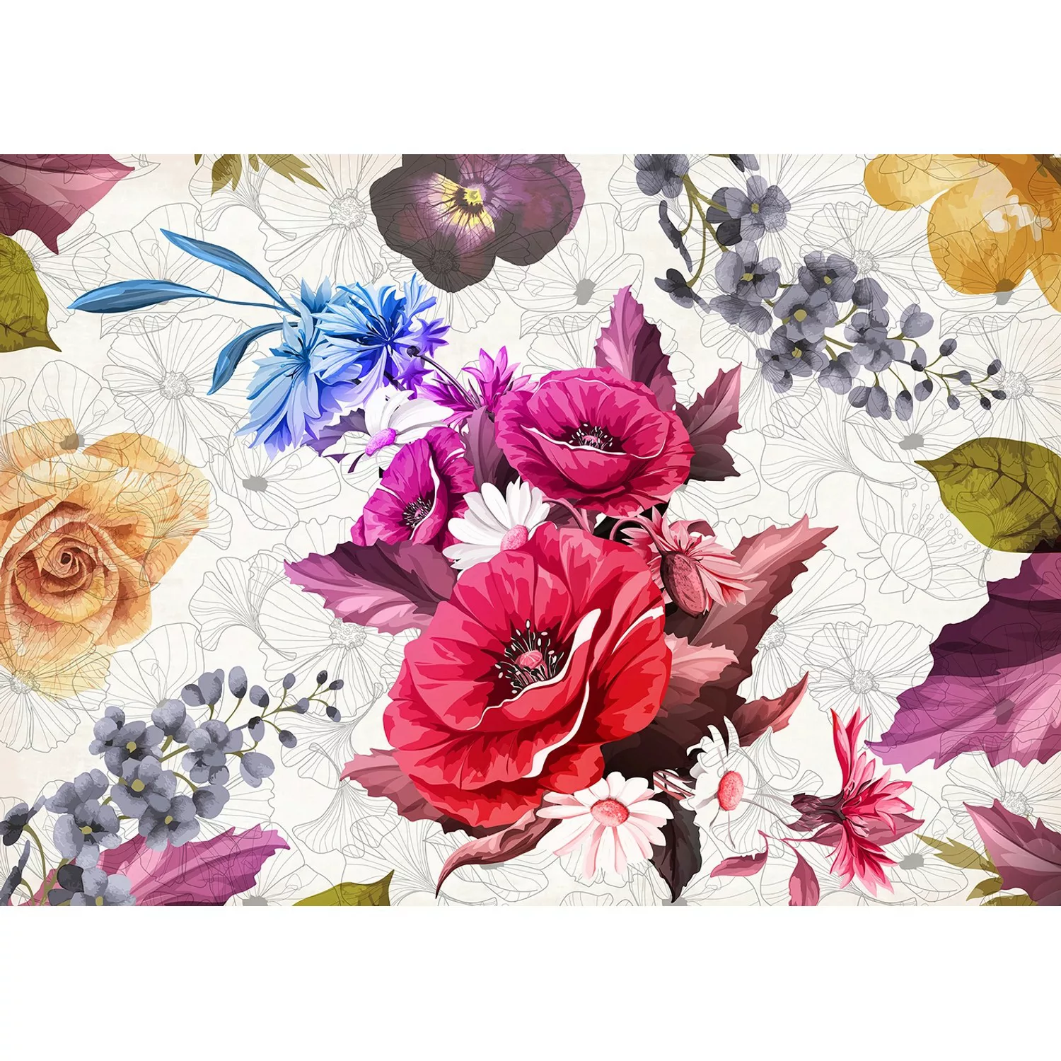 Sanders & Sanders Fototapete Blumen Weiß Rosa und Blau 360 x 270 cm 600511 günstig online kaufen