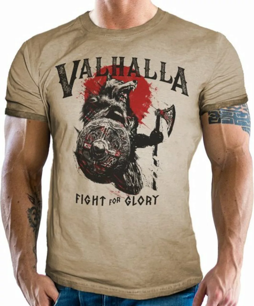 LOBO NEGRO® T-Shirt im vintage used Look für Wikinger Fans - Valhalla fight günstig online kaufen