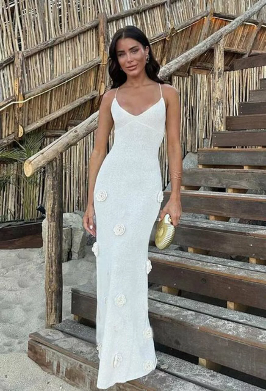 SEGUEN Sommerkleid Sexy Urlaub Stil V-Ausschnitt Neckholder Kleid (Langes K günstig online kaufen