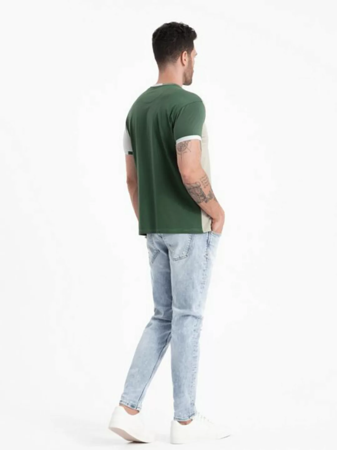 OMBRE T-Shirt Herren-T-Shirt aus Elastan mit farbigen Ärmeln günstig online kaufen