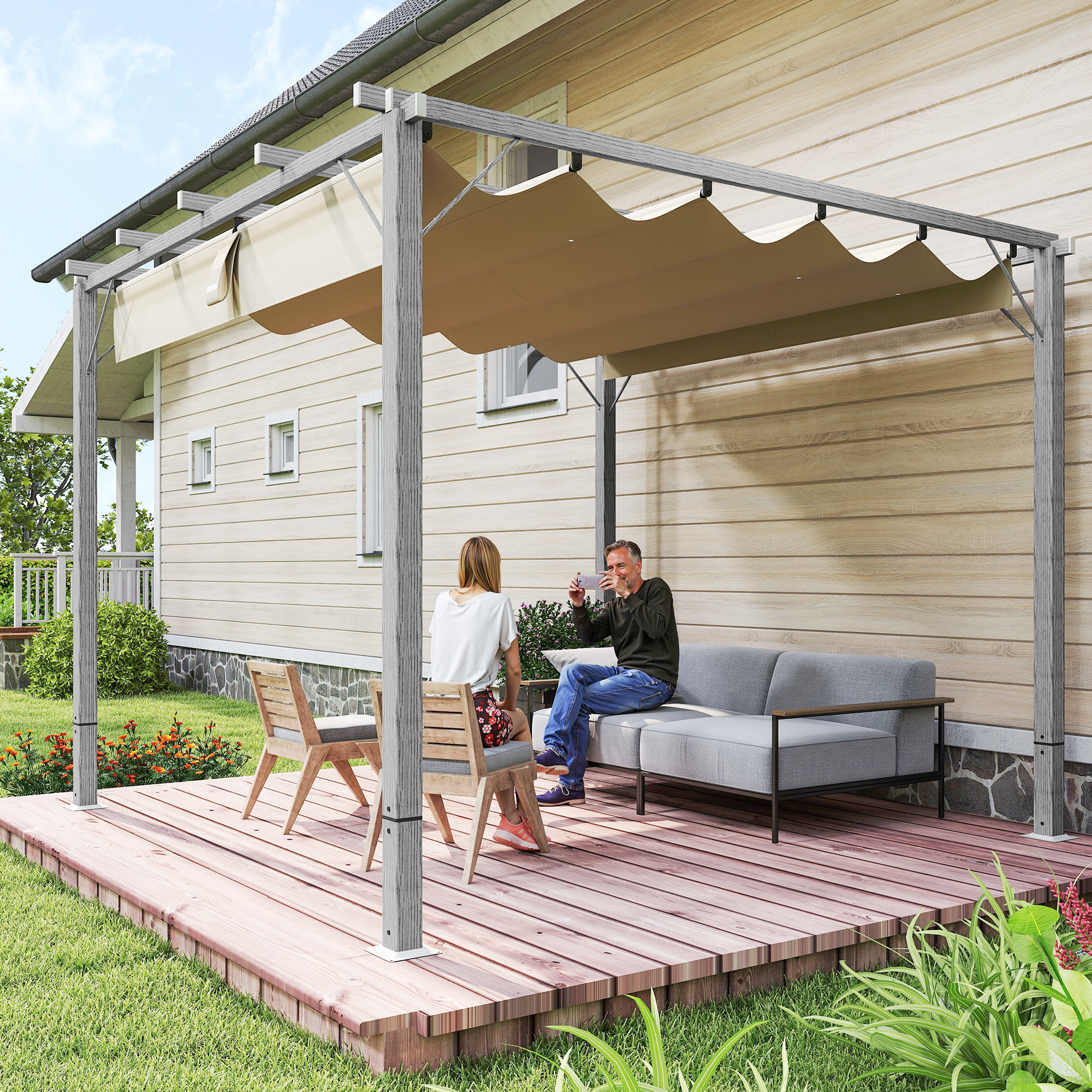 Outsunny Pergola ca. 3x3m Garten Pavillon mit magnetischen Pad, Terrassenda günstig online kaufen
