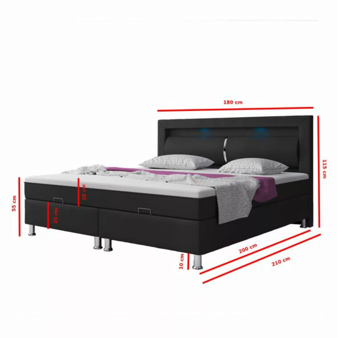 inter Boxspringbett Milano 180x200cm Bettkasten mit Kopfteil LED-Beleuchtun günstig online kaufen