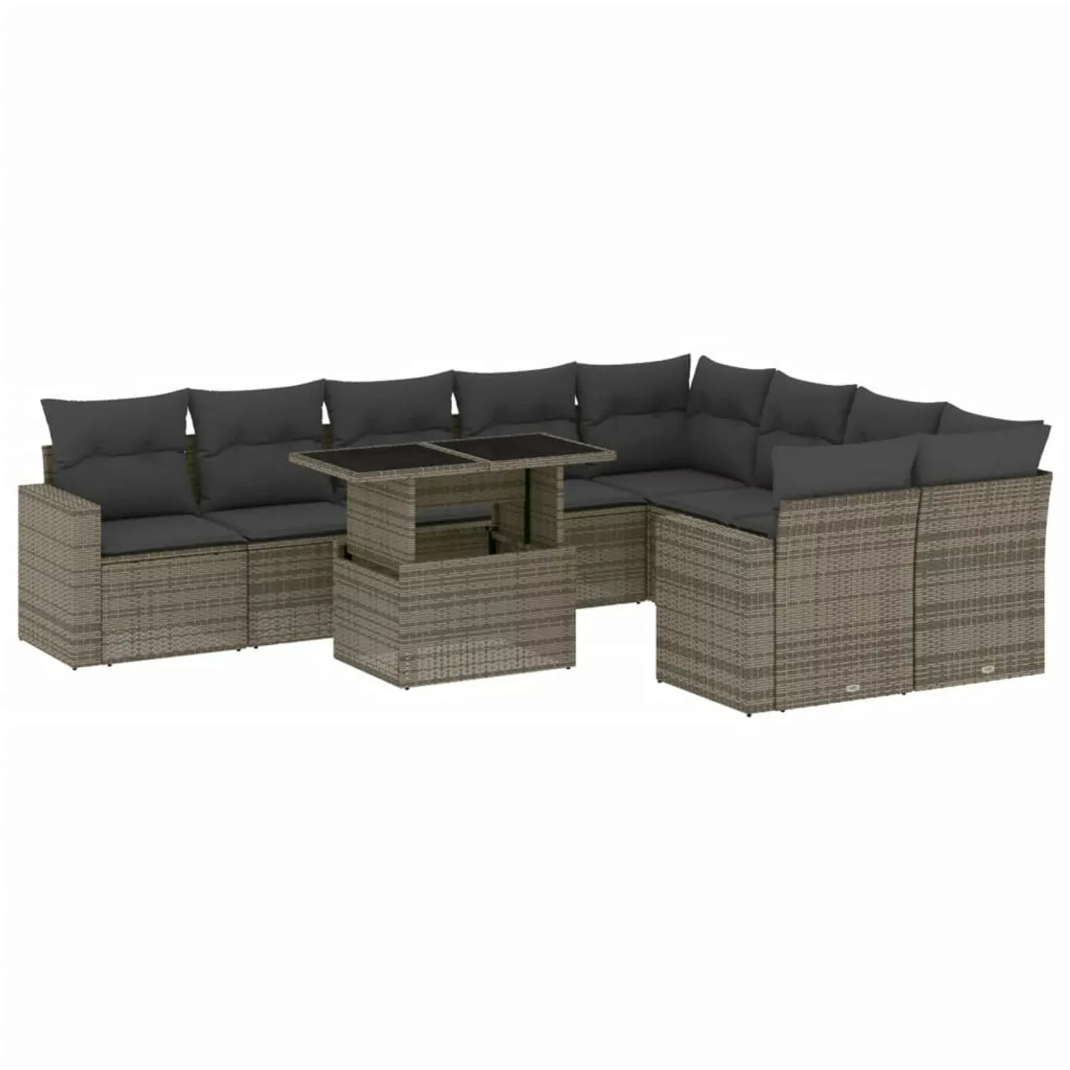 vidaXL 10-tlg Garten-Sofagarnitur mit Kissen Grau Poly Rattan Modell 100 günstig online kaufen