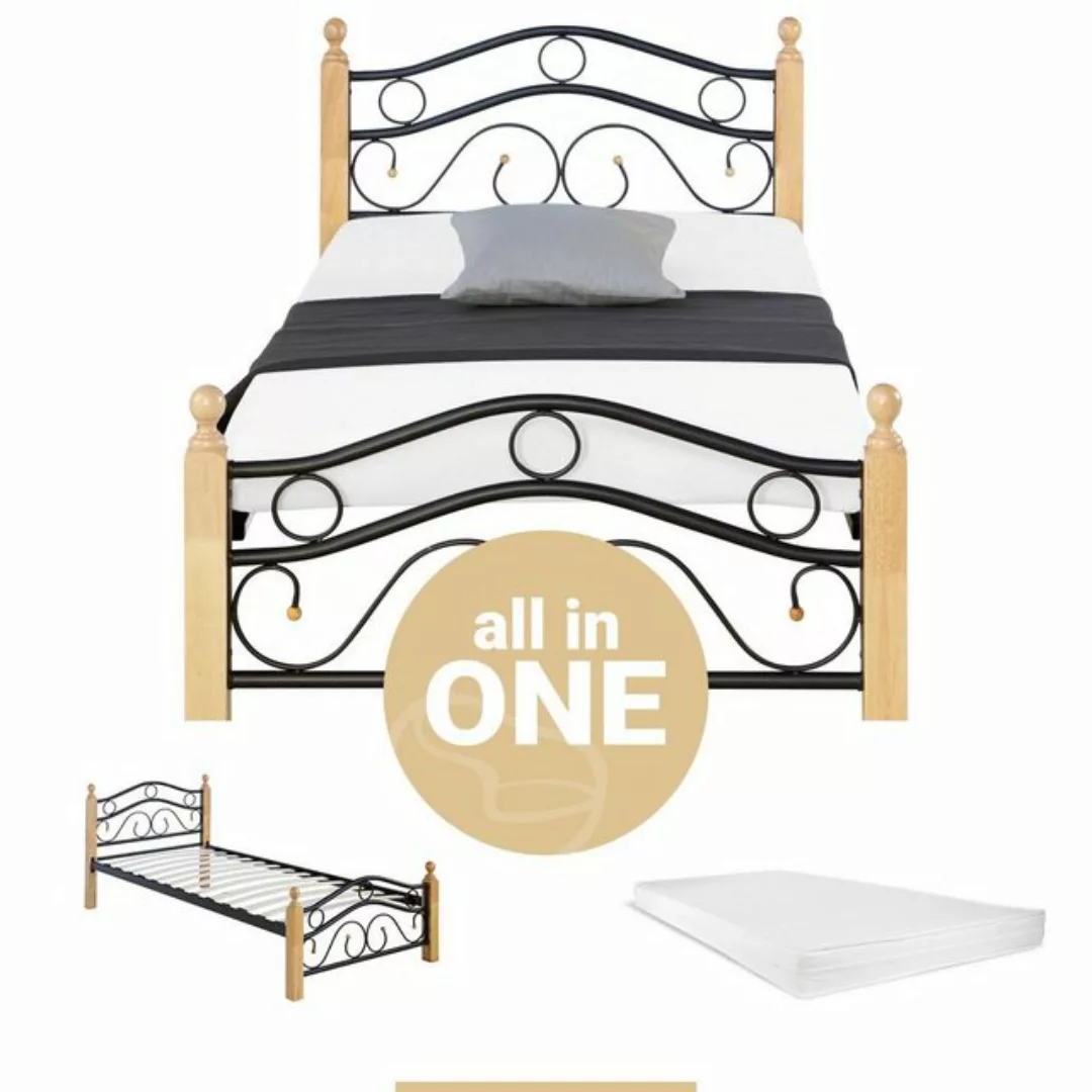 Homestyle4u Metallbett 90x200 Einzelbett cm mit Matratze Lattenrost Bett günstig online kaufen