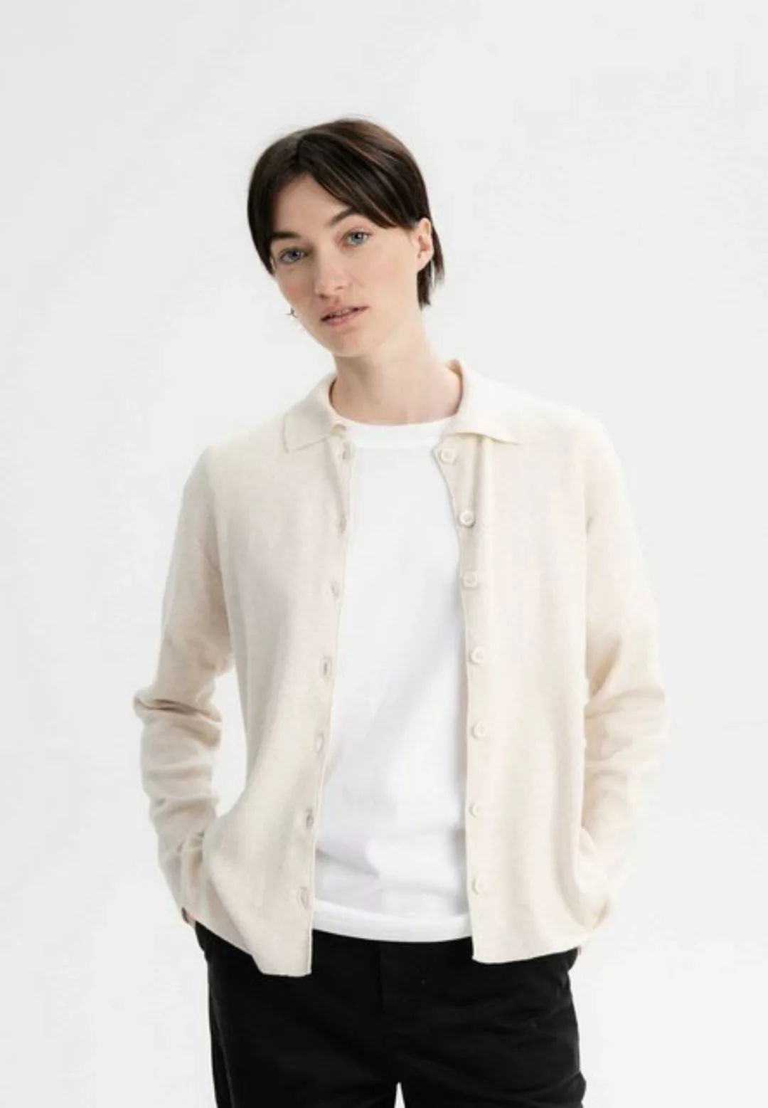 MELA Cardigan Feinstrick Cardigan ULUPI Fein gerippter Kragen günstig online kaufen