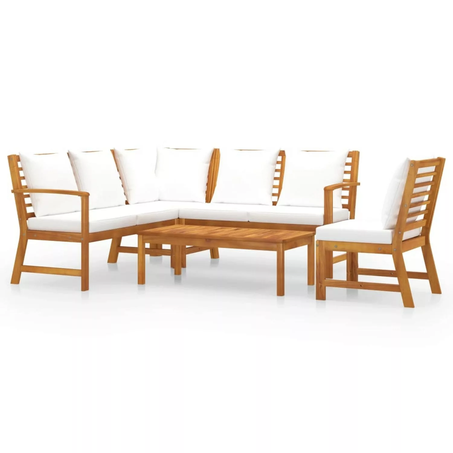 5-tlg. Garten-lounge-set Mit Auflagen Creme Massivholz Akazie günstig online kaufen