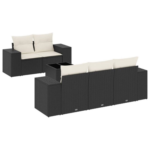 vidaXL Sofaelement 6-tlg. Garten-Sofagarnitur mit Kissen Schwarz Poly Ratta günstig online kaufen