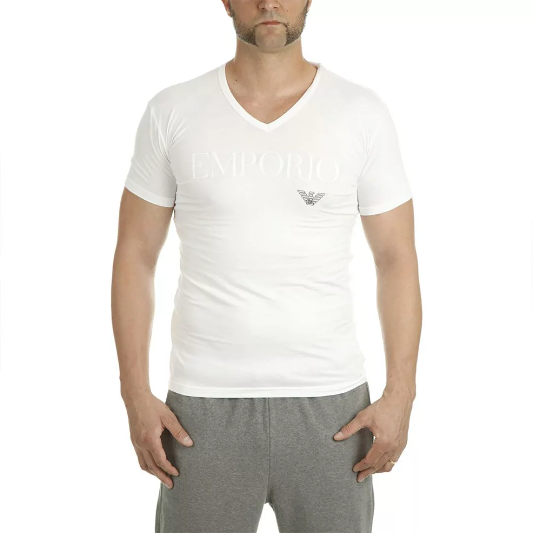 Emporio Armani T-Shirt V-Neck Stretch Cotton mit Markenschriftzug und Eagle günstig online kaufen