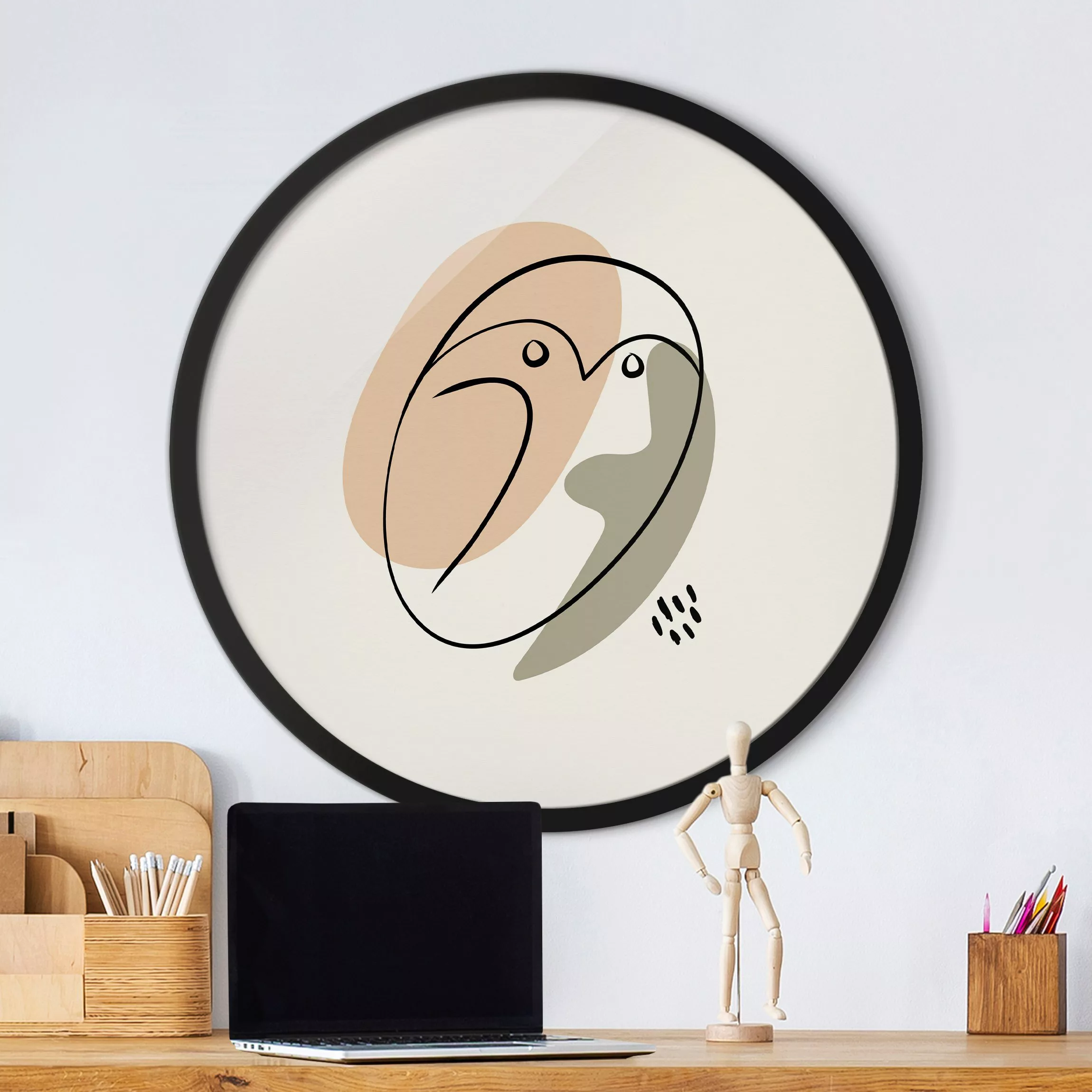 Rundes Gerahmtes Bild Picasso Interpretation - Die Eule günstig online kaufen