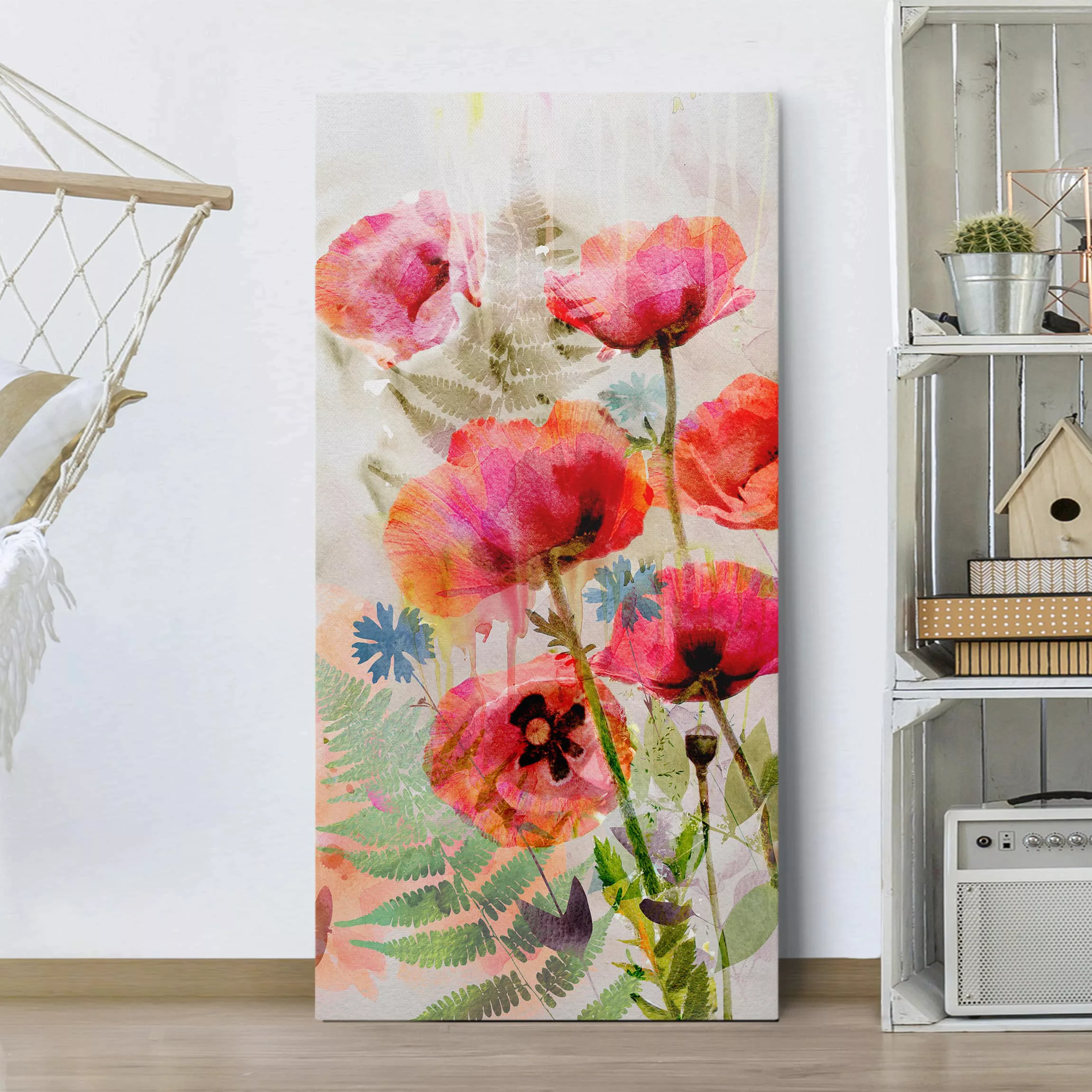 Leinwandbild Blumen - Hochformat Aquarell Blumen Mohn günstig online kaufen