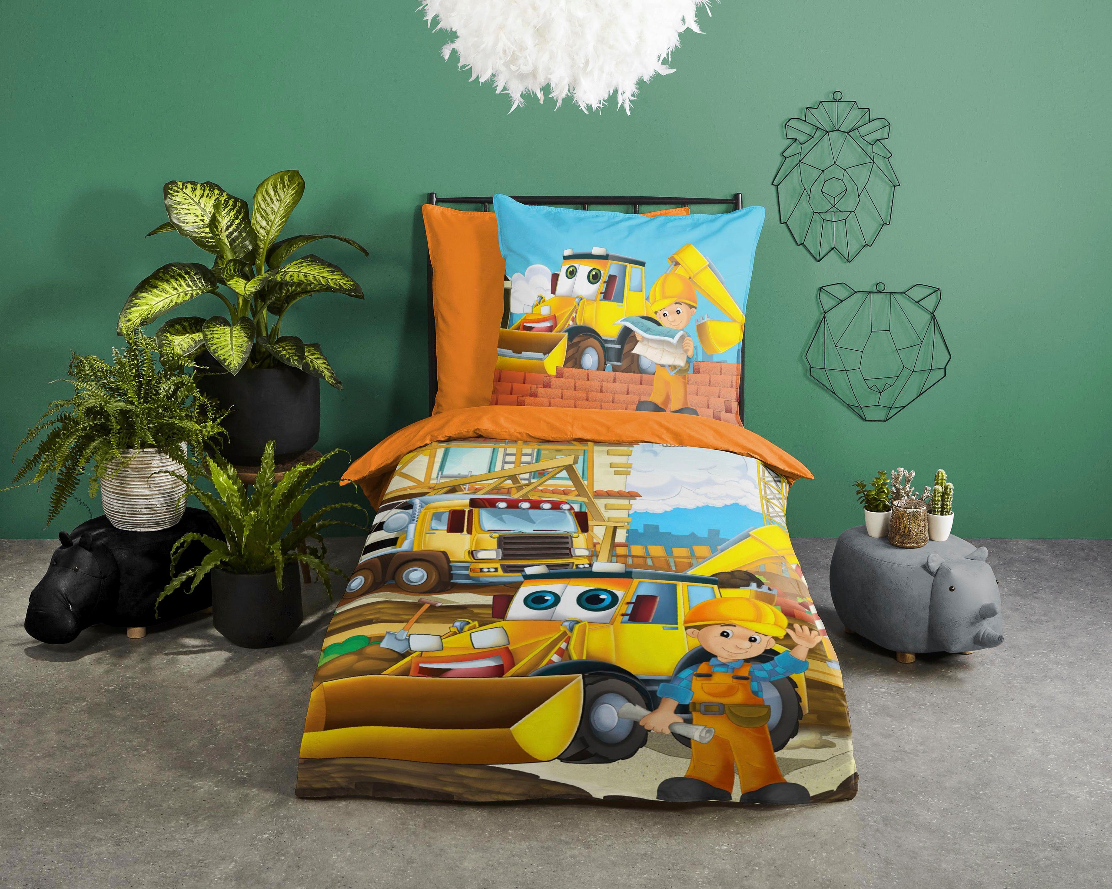 good morning Kinderbettwäsche »Building«, Baumwolle, 135x200, Reißverschlus günstig online kaufen