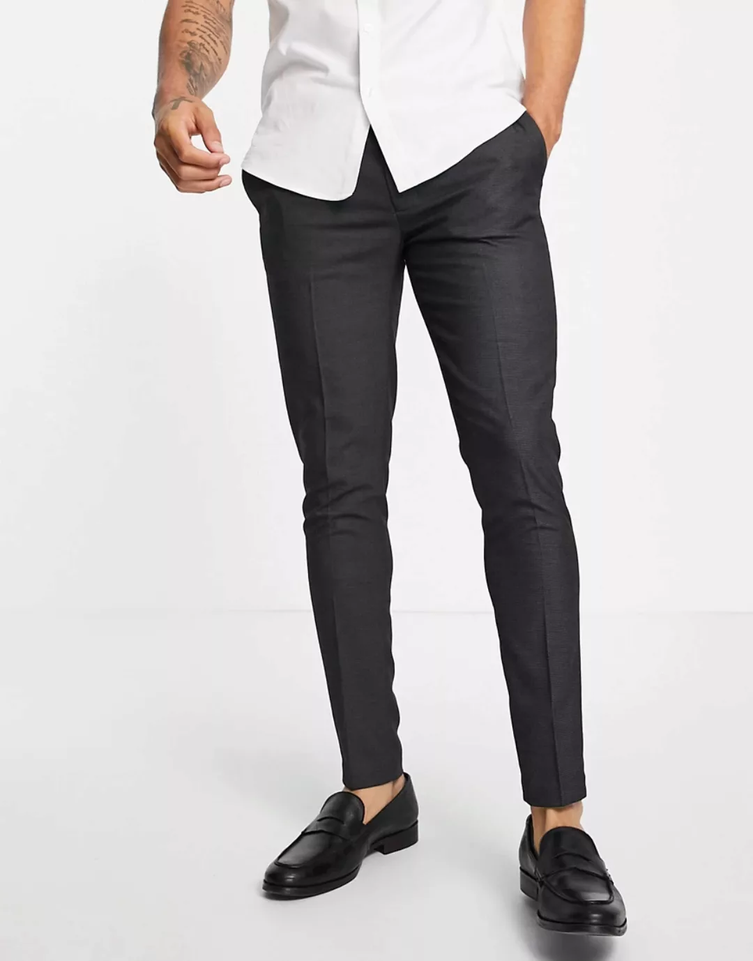 ASOS DESIGN – Hautenge elegante Hose in Grau mit sehr kleinem Punktemuster günstig online kaufen