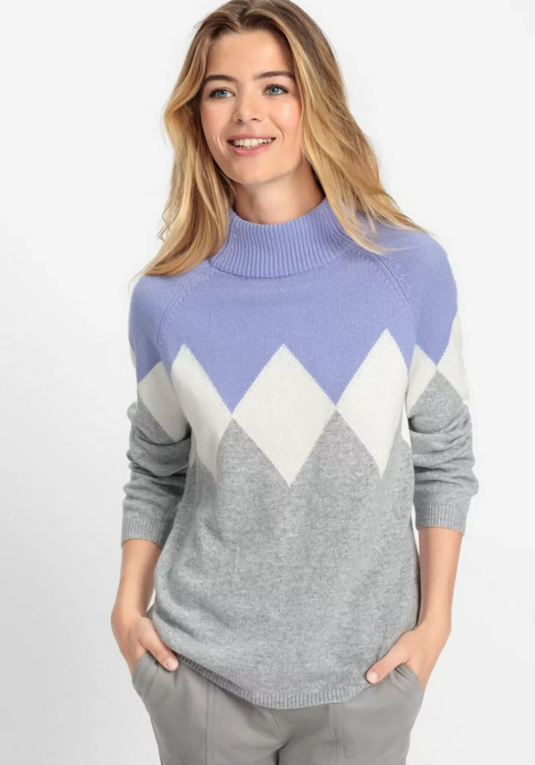 Olsen Stehkragenpullover Strickpullover mit klassischen  Rautenmuster mit k günstig online kaufen