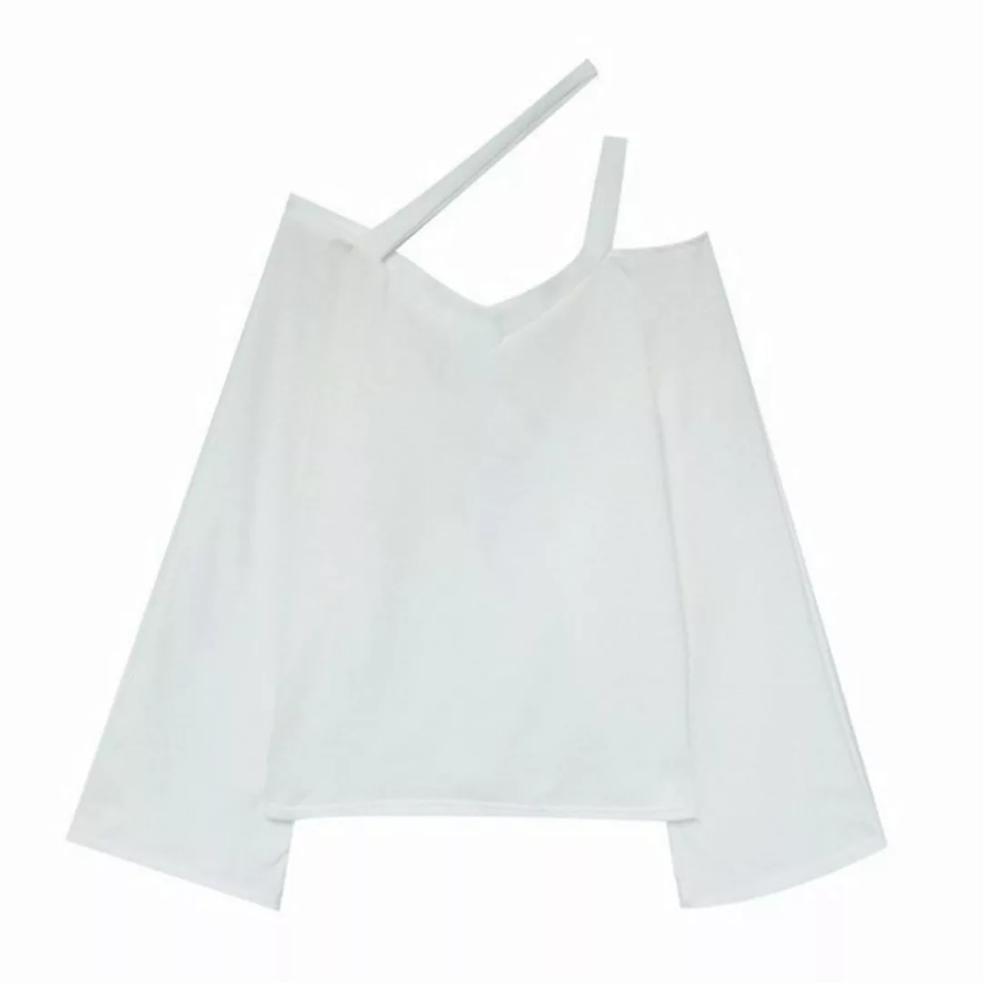 FIDDY Blusentop Weißes T-Shirt mit langen Ärmeln und Schlüsselbeindesign günstig online kaufen