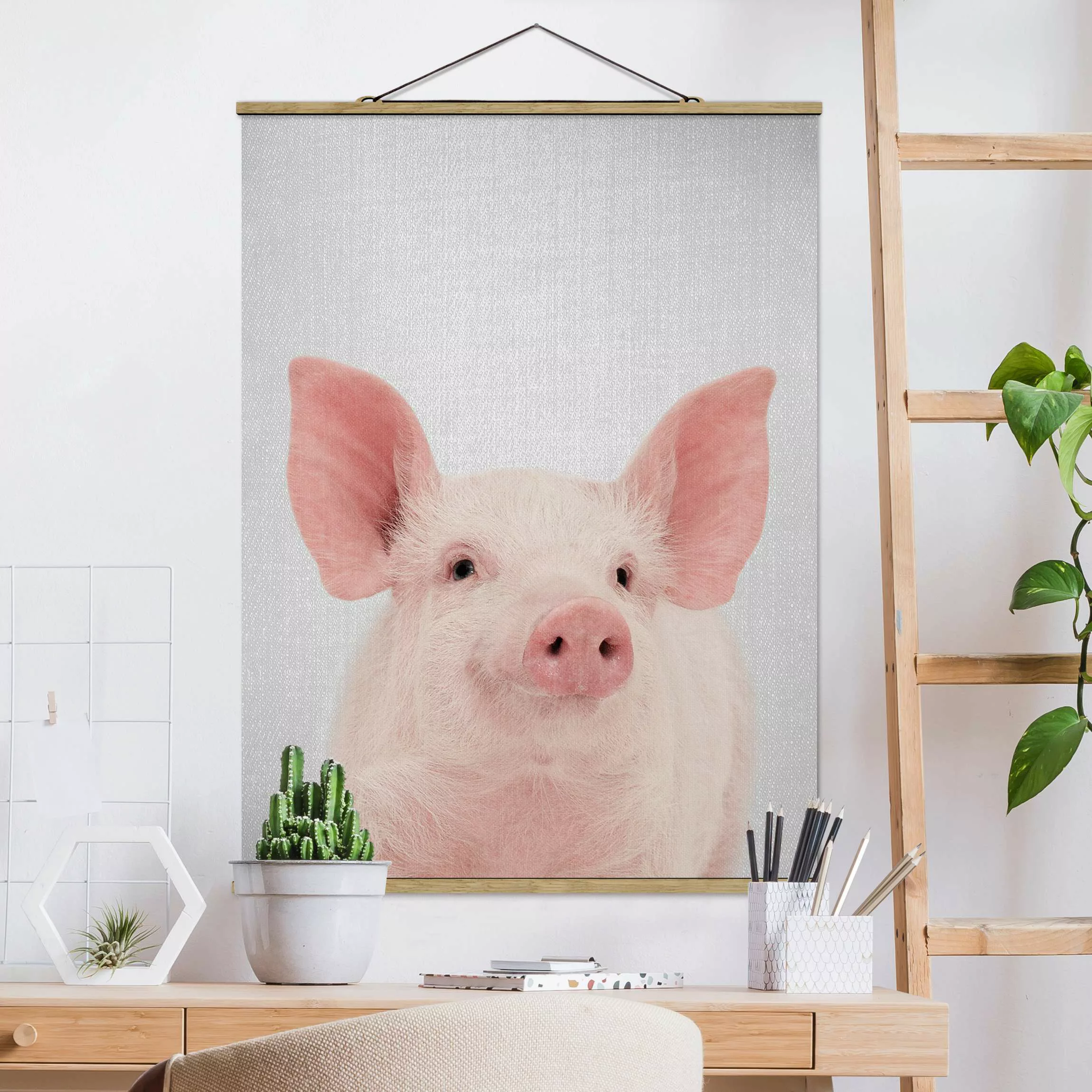 Stoffbild mit Posterleisten Schwein Schorsch günstig online kaufen
