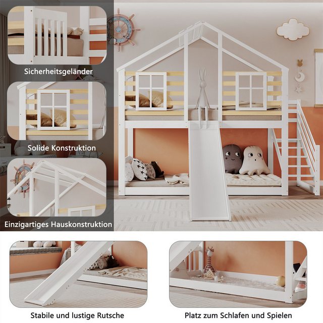 autolock Etagenbett Etagenbett Holzbett mit Treppe und Gitter,Rutsche und F günstig online kaufen