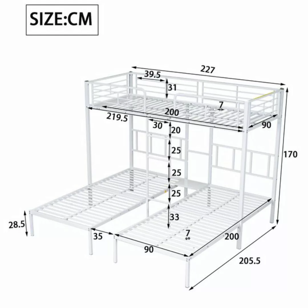 SeedWave Etagenbett Metall-Etagenbett 3 Personen, Hochbett mit Leiter, Schw günstig online kaufen