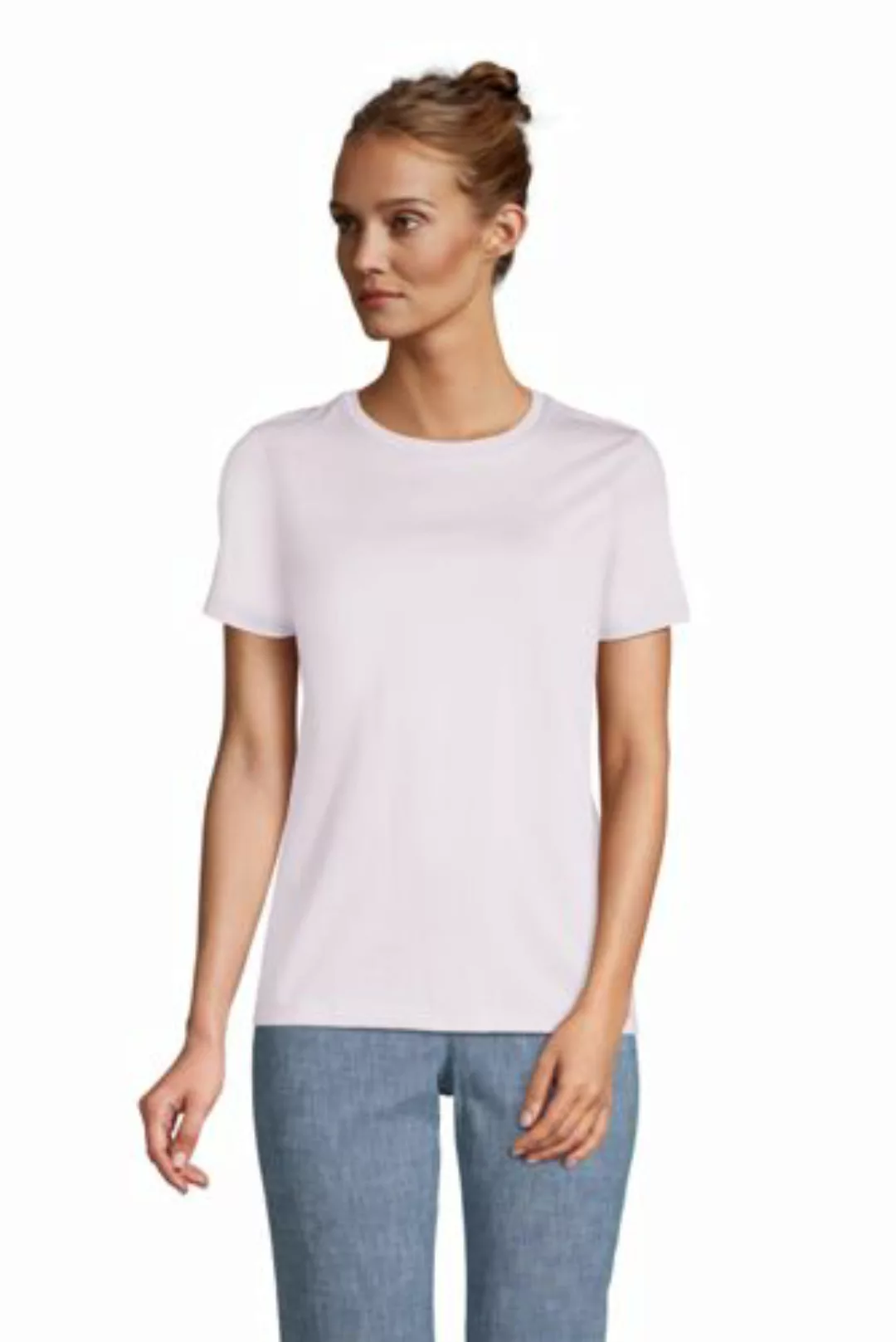 Supima Kurzarm-Shirt mit rundem Ausschnitt, Damen, Größe: L Normal, Lila, B günstig online kaufen