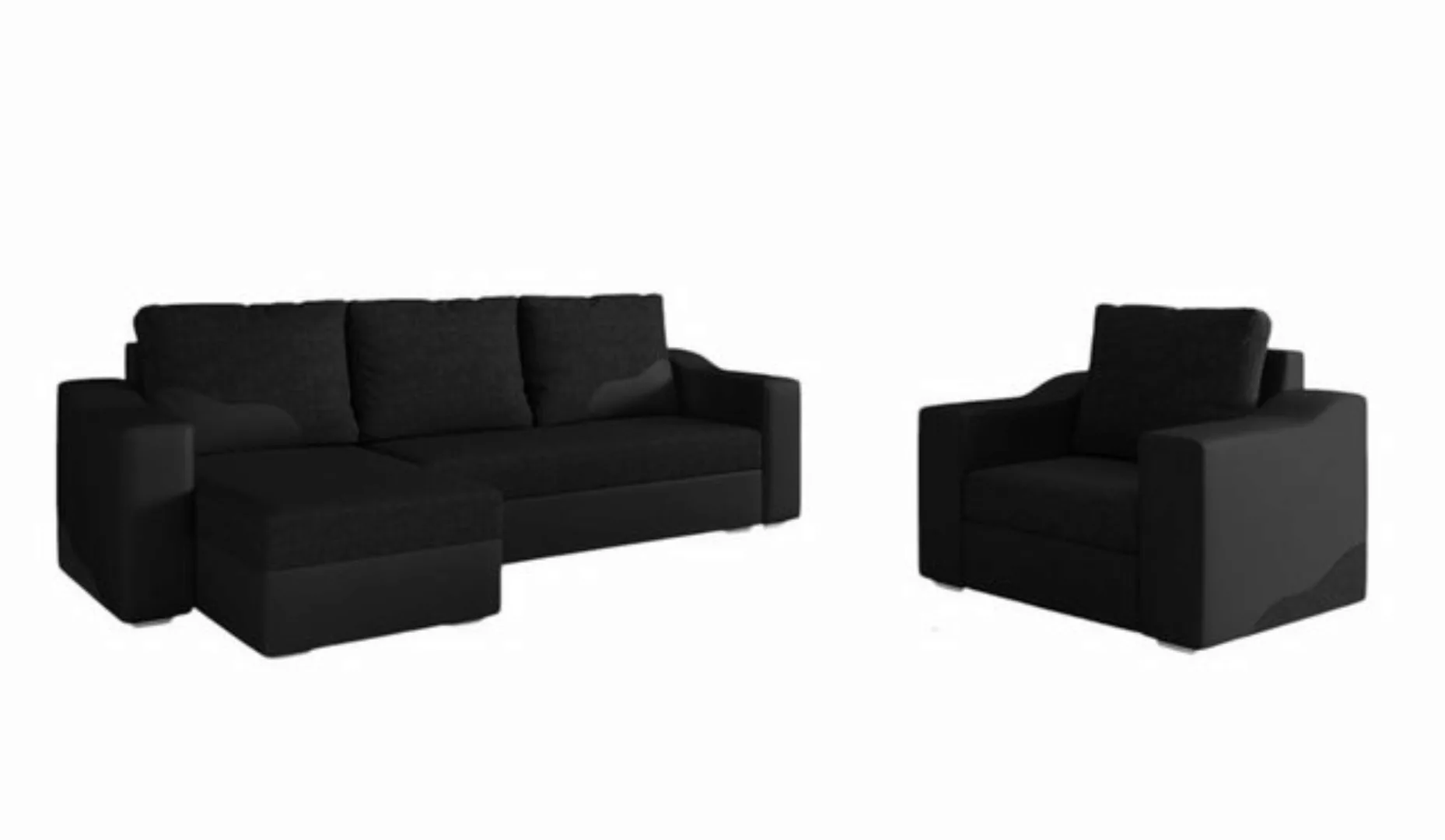 Fun Möbel Polstergarnitur Sofaset Ecksofa COLLIN mit Ottomane plus Sessel, günstig online kaufen