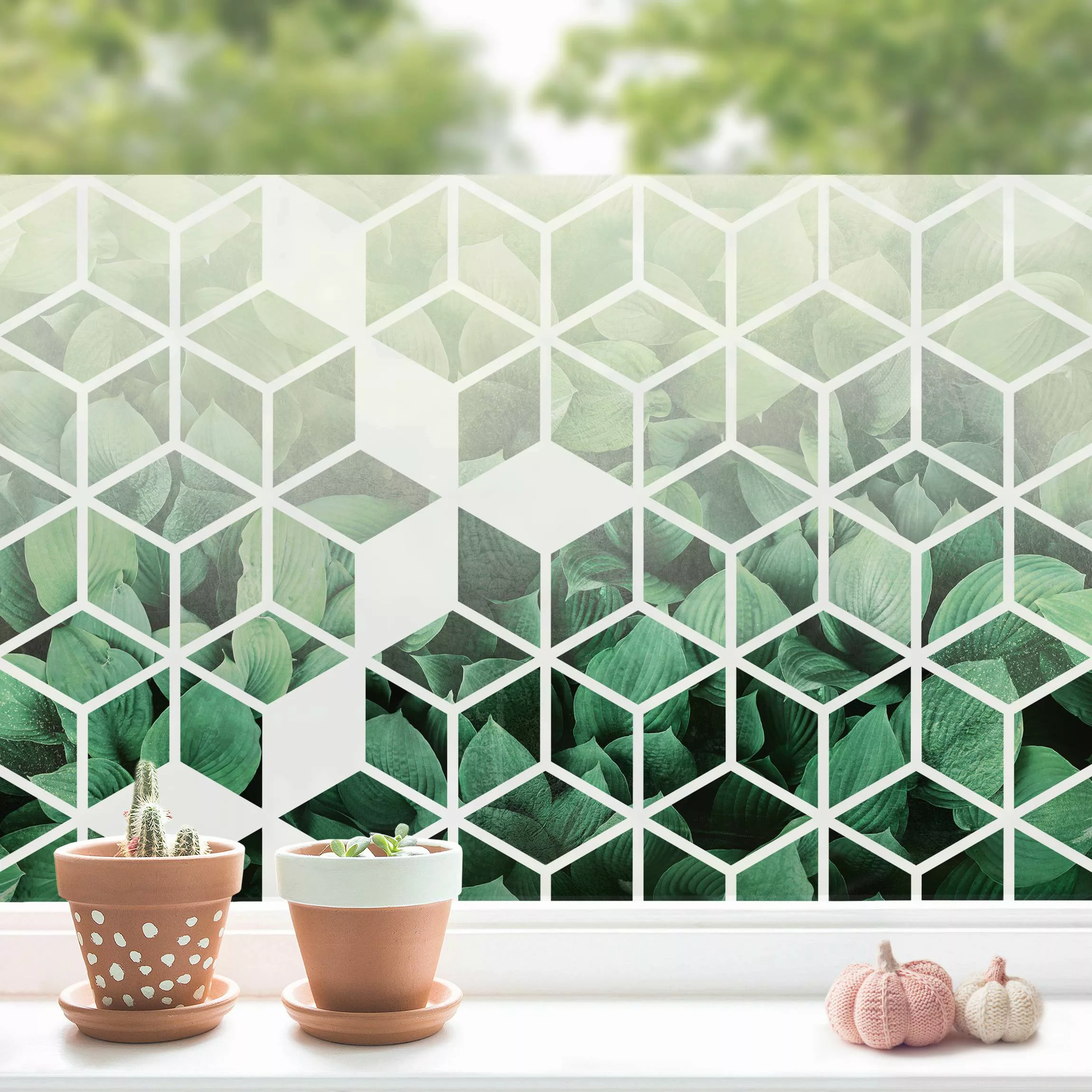 Fensterfolie Grüne Blätter Geometrie günstig online kaufen