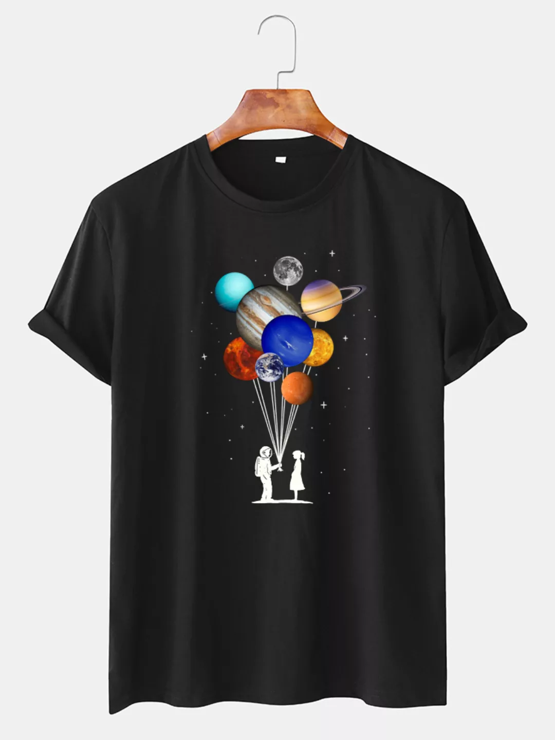 Herren Baumwolle Astronaut Colorful Planet Print O-Neck Casual Kurzarm T-Sh günstig online kaufen