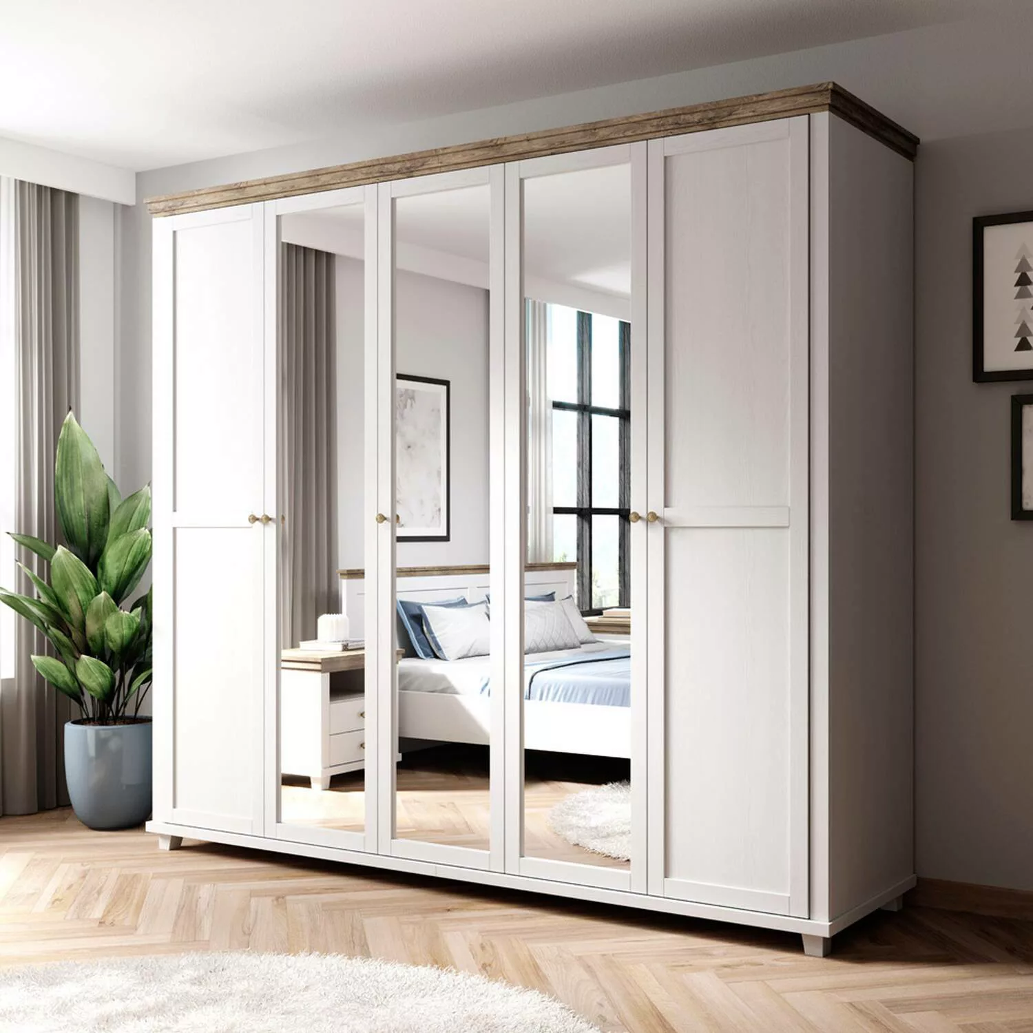 Kleiderschrank weiß Landhausstil EPSOM-83 mit 3 Spiegeln, in weiß Abisko Es günstig online kaufen