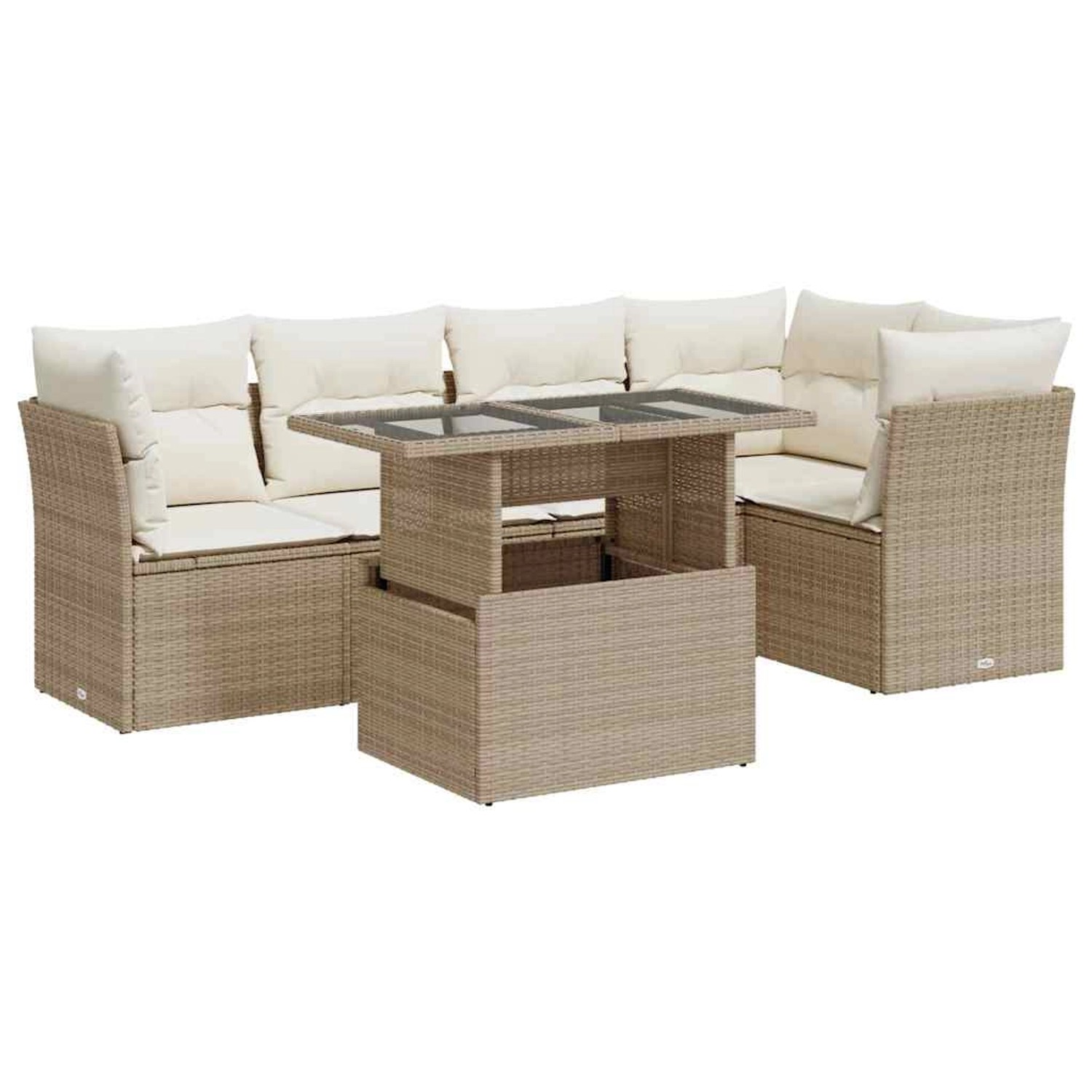 vidaXL 6-Tlg Garten-Sofagarnitur mit Kissen Beige Poly Rattan 3326159 günstig online kaufen