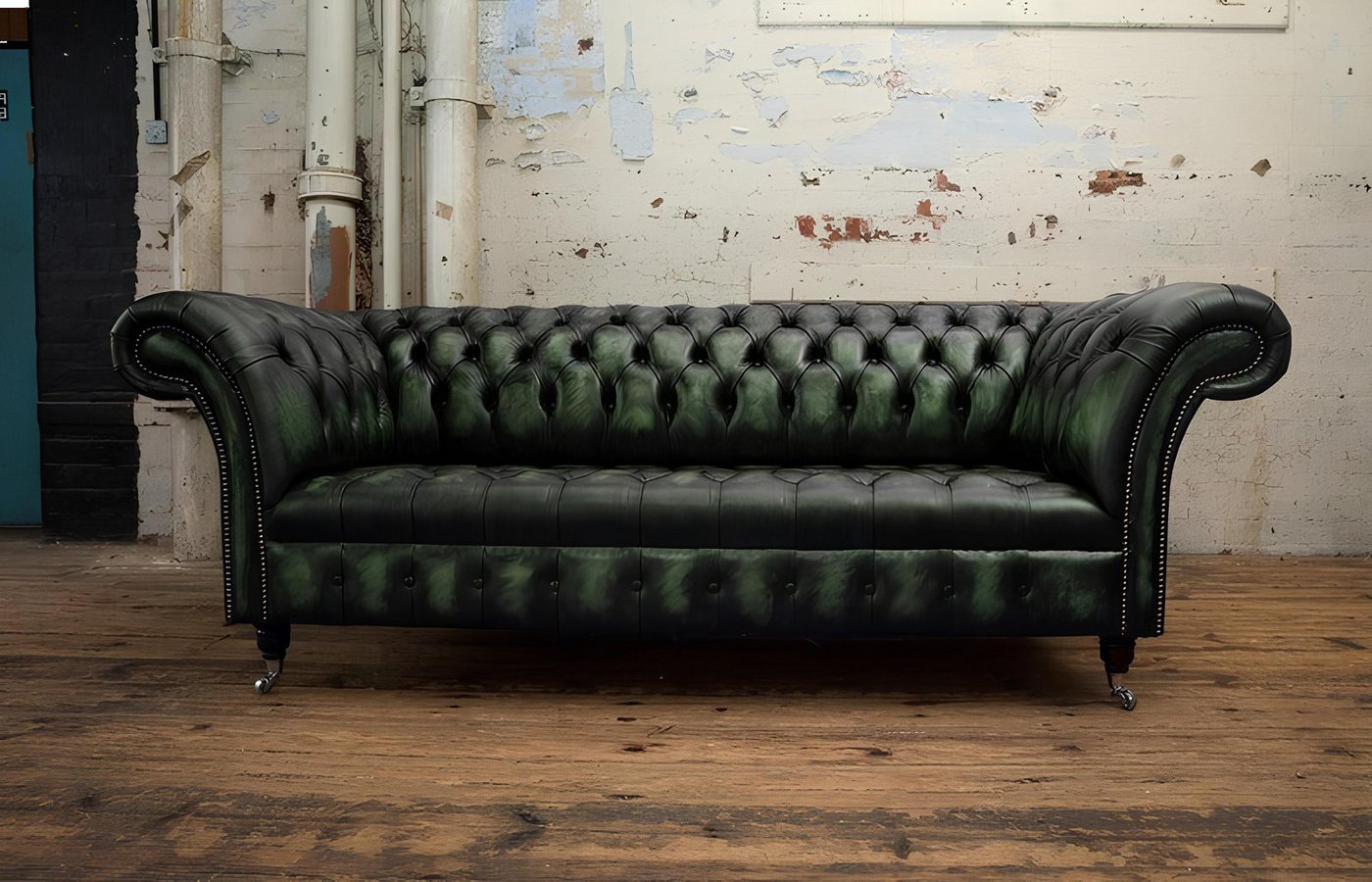 Xlmoebel Sofa Dreisitzer Chesterfield Ledercouch Polstergarnitur in Lederop günstig online kaufen