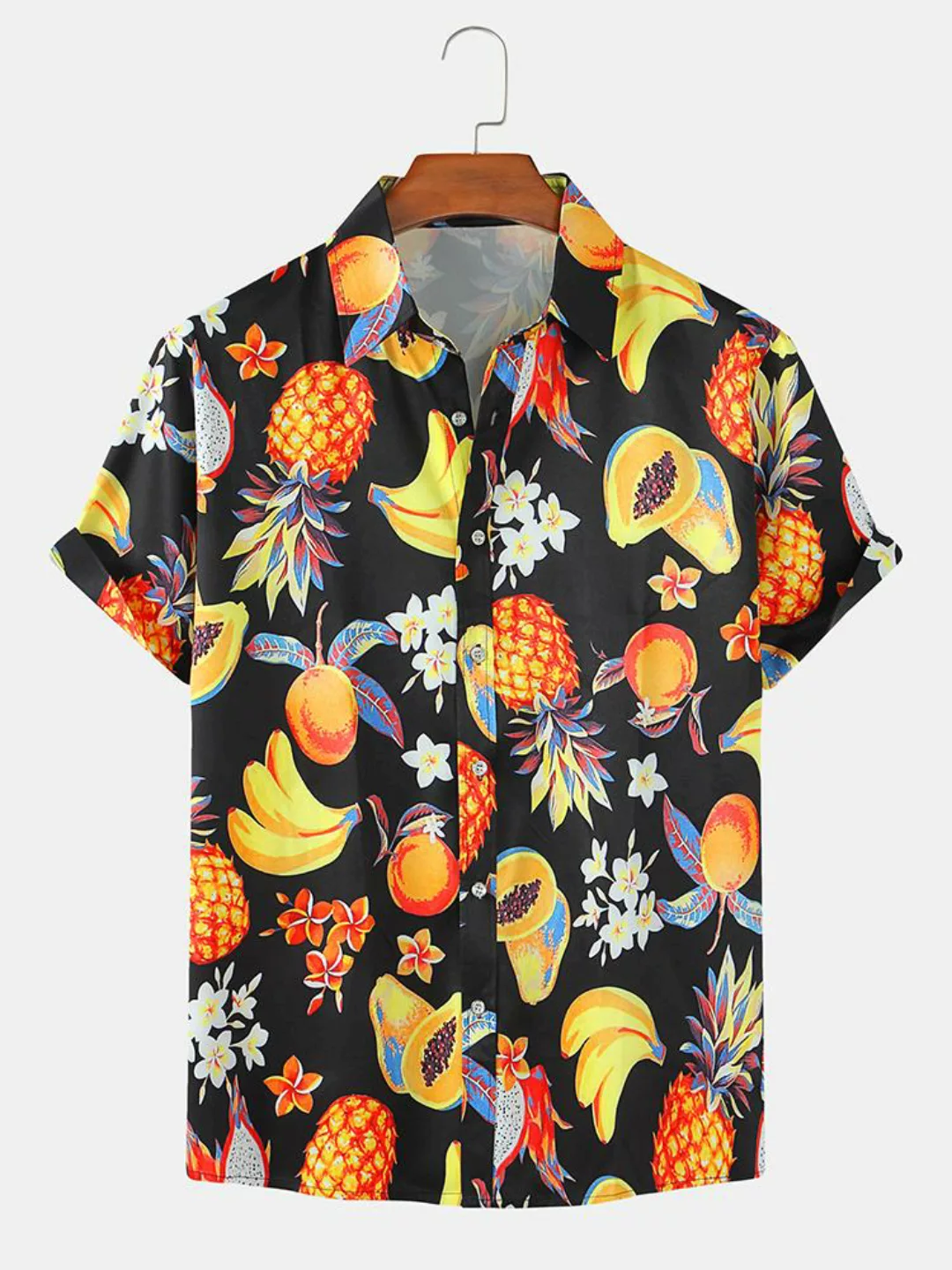 Herren Tropical Fruit Print Licht Lässig Dünne Revers Kurzarmhemden günstig online kaufen
