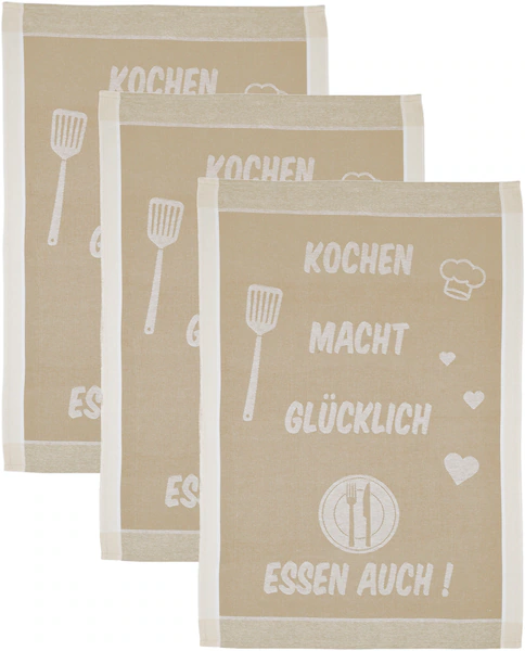 ROSS Geschirrtuch »Kochen macht glücklich... Essen auch«, (Set, 3 tlg.), Sp günstig online kaufen