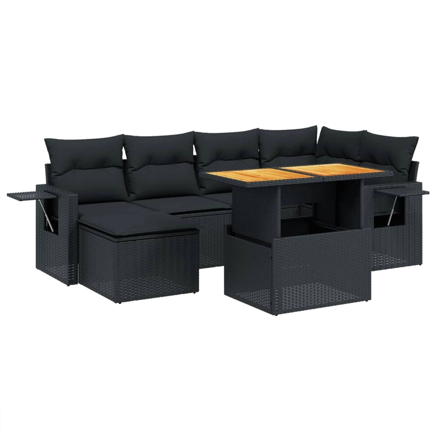vidaXL 7-Tlg Garten-Sofagarnitur mit Kissen Schwarz Poly Rattan 3271853 günstig online kaufen