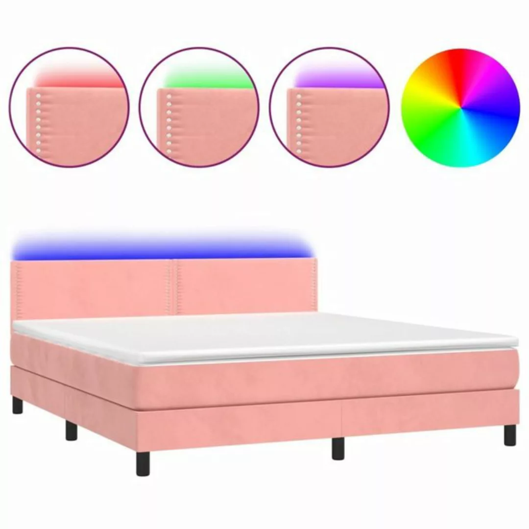 vidaXL Bettgestell Boxspringbett mit Matratze LED Rosa 180x200 cm Samt Bett günstig online kaufen