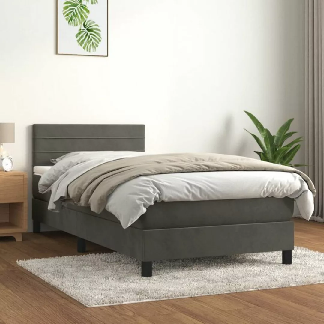 vidaXL Boxspringbett Boxspringbett mit Matratze Dunkelgrau 100x200 cm Samt günstig online kaufen