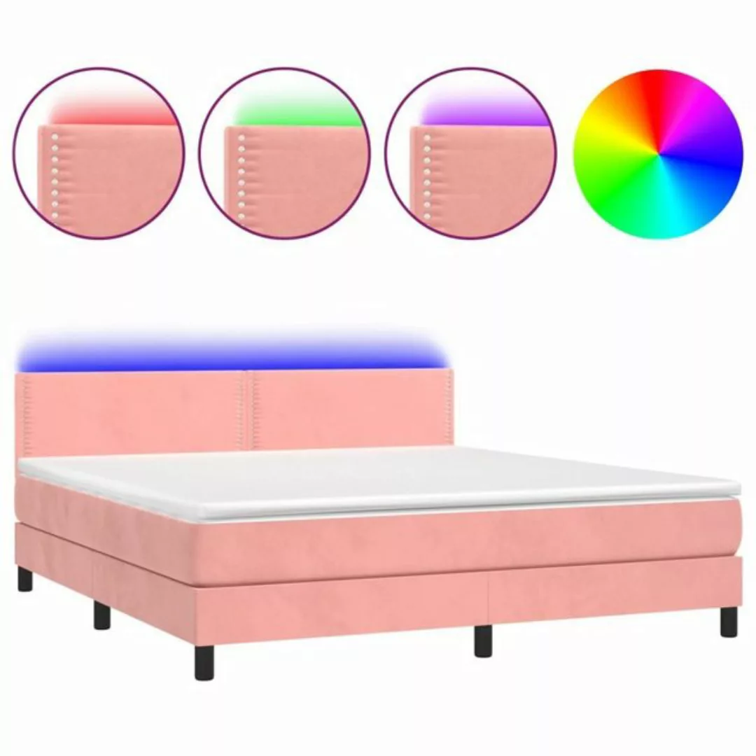 vidaXL Boxspringbett Boxspringbett mit Matratze LED Rosa 180x200 cm Samt Be günstig online kaufen