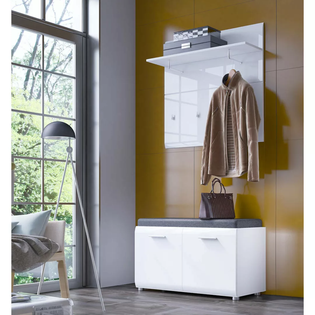 Garderoben-Set 2-teilig mit Schuhbank weiß Hochglanz MALABO-129 günstig online kaufen