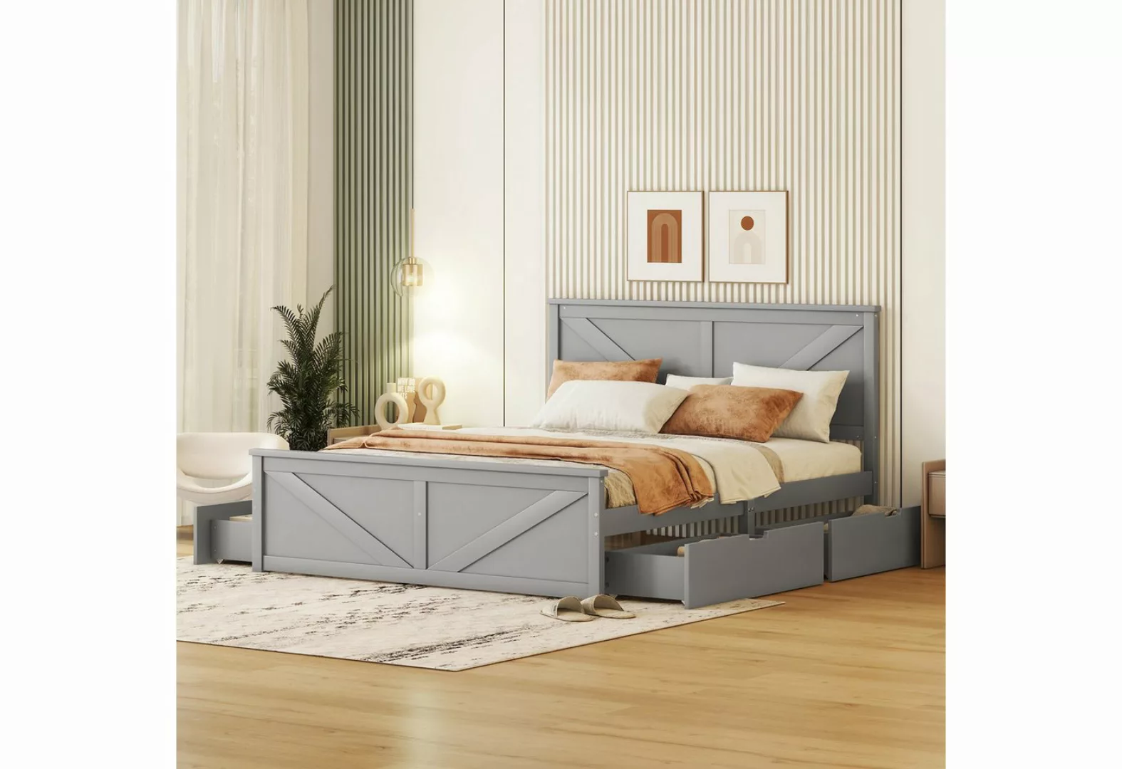 Odikalo Holzbett Doppelbett Pritsch Bett 4 Schubladen Kopfteil 160x200cm We günstig online kaufen