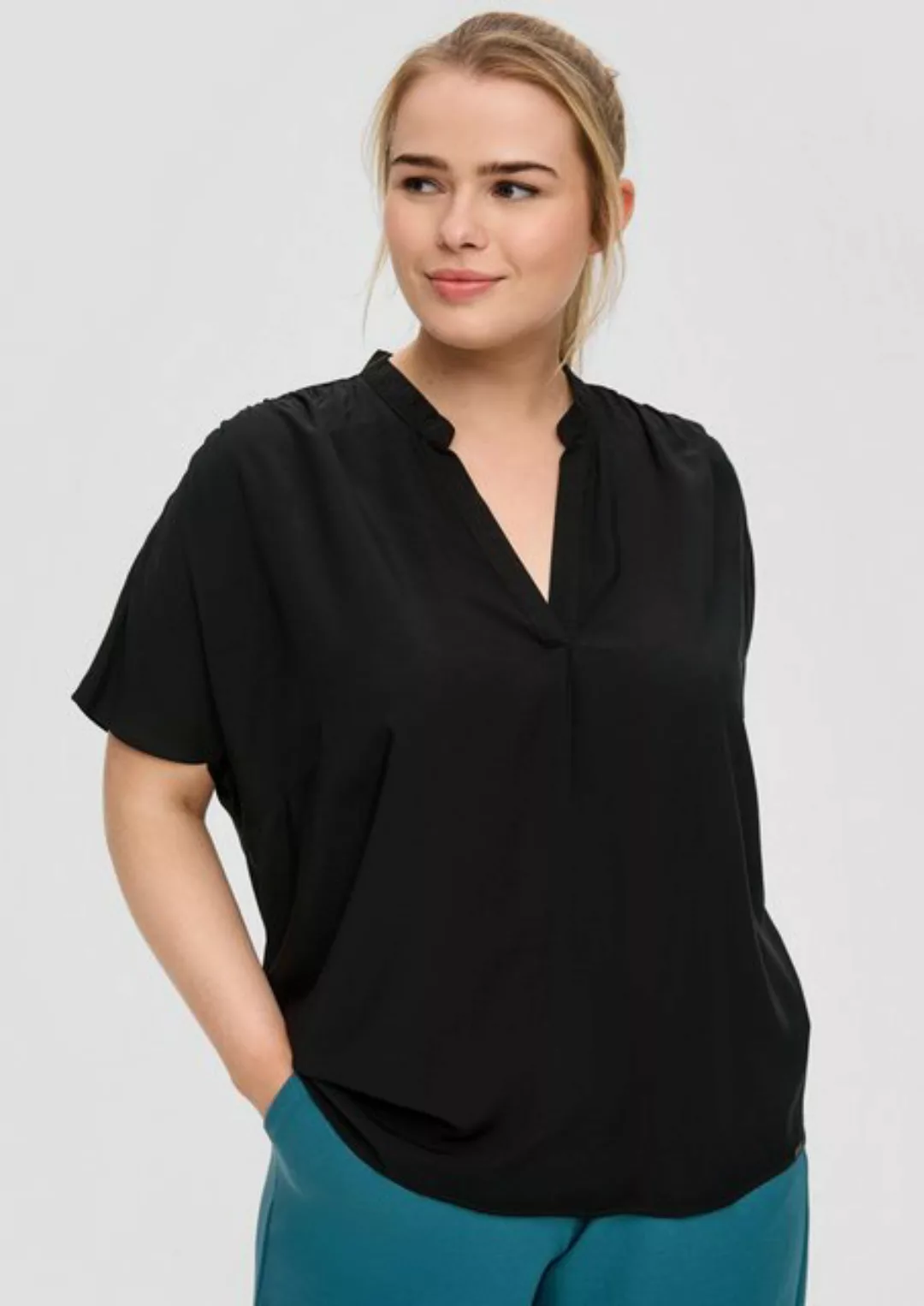 QS Langarmbluse Loose-Fit-Bluse mit Stehkragen günstig online kaufen