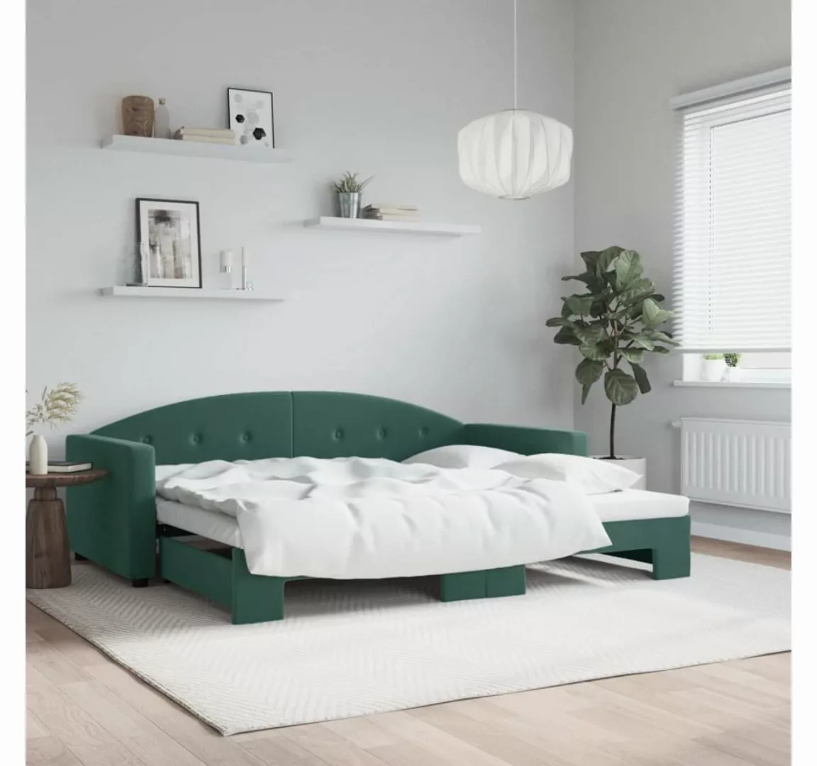 vidaXL Gästebett Gästebett Tagesbett Ausziehbar Dunkelgrün 90x200 cm Samt B günstig online kaufen