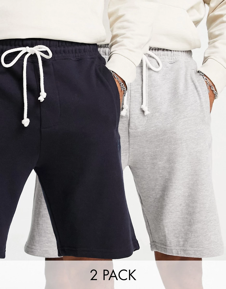 Pull&Bear – Shorts in Grau und Marineblau im 2er-Pack-Mehrfarbig günstig online kaufen