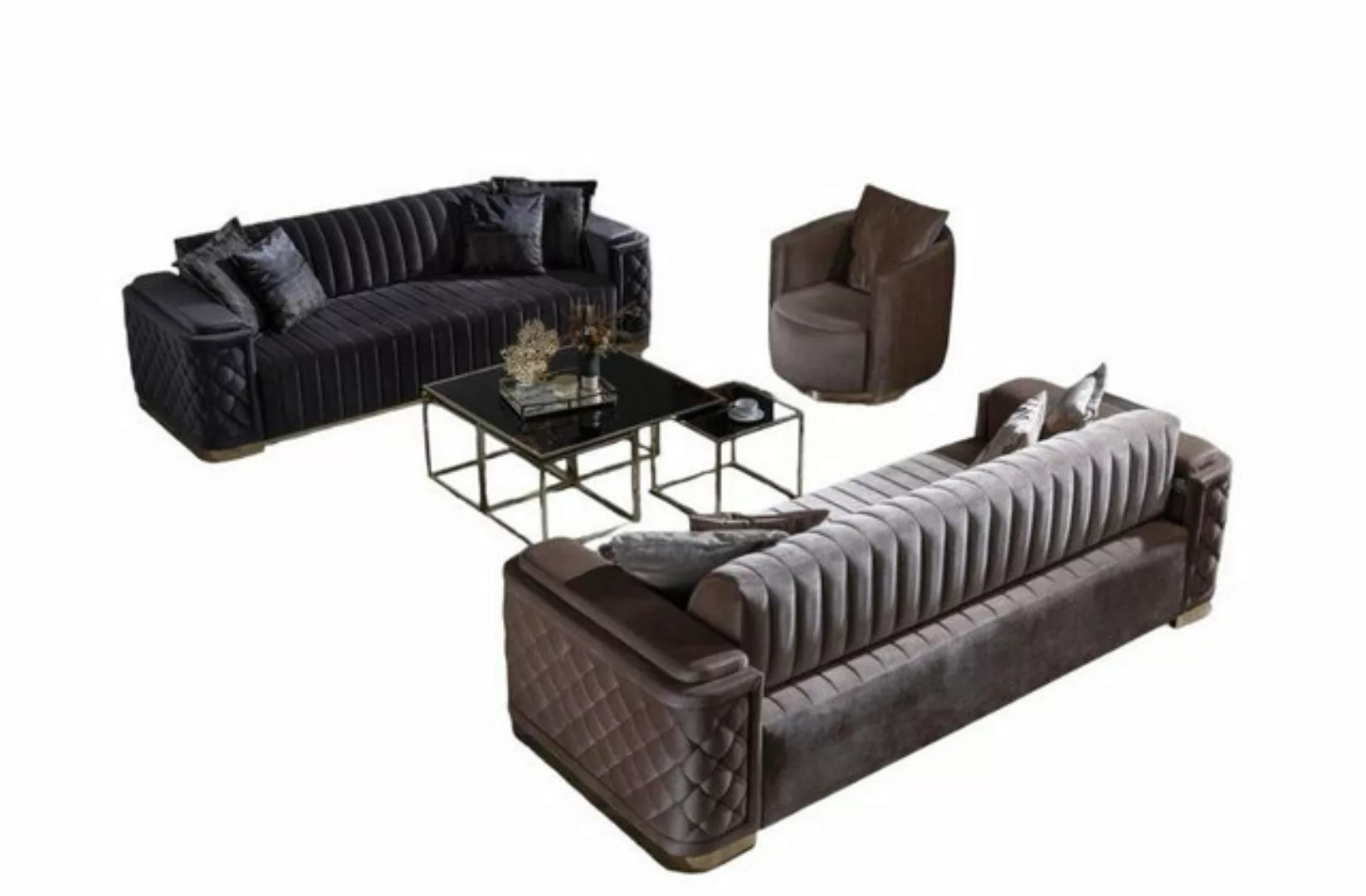 Xlmoebel Chesterfield-Sofa 3-teiliges Chesterfield-Sofa-Set in Samtstoff, 3 günstig online kaufen