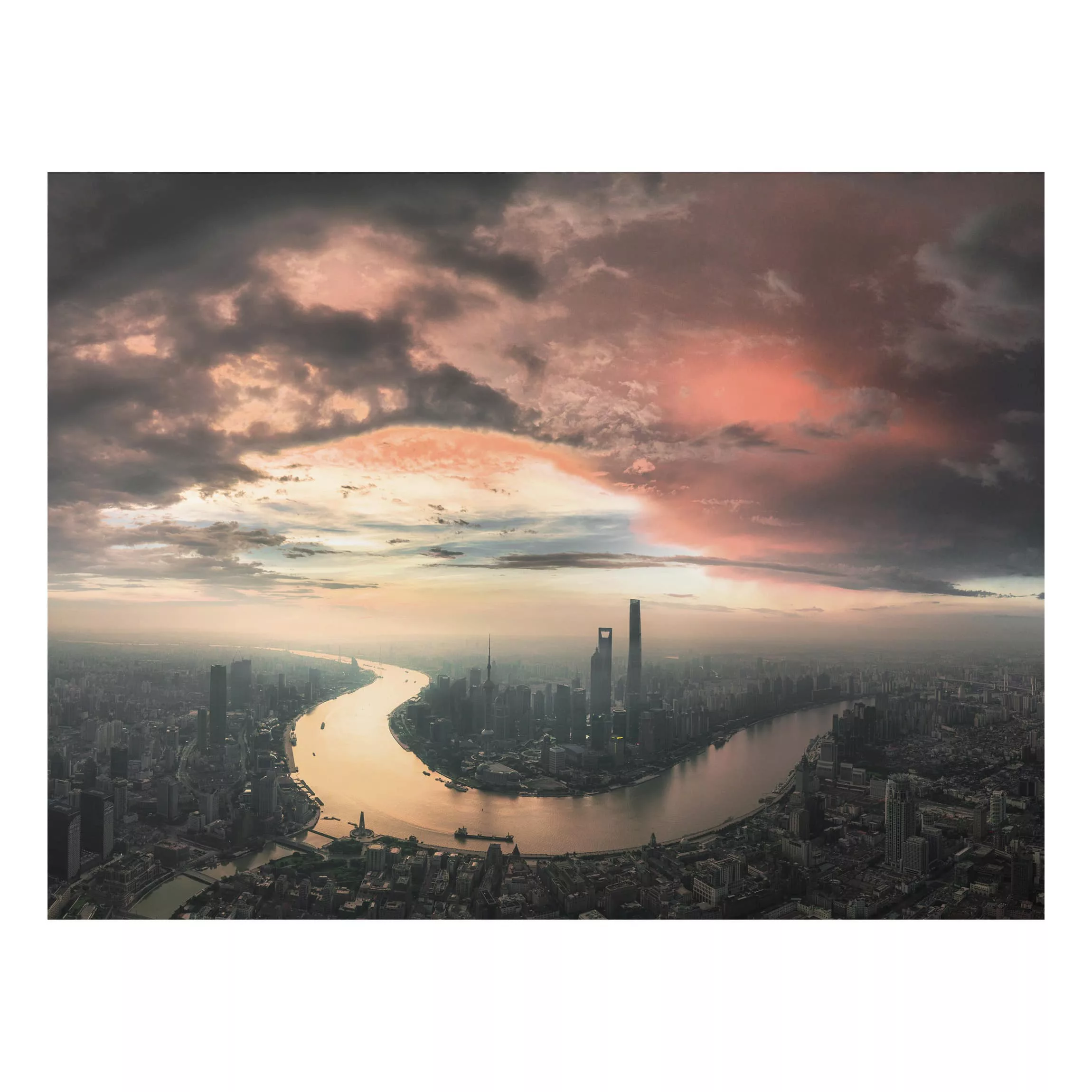 Alu-Dibond Bild Architekur & Skyline - Querformat 4:3 Shanghai am Morgen günstig online kaufen