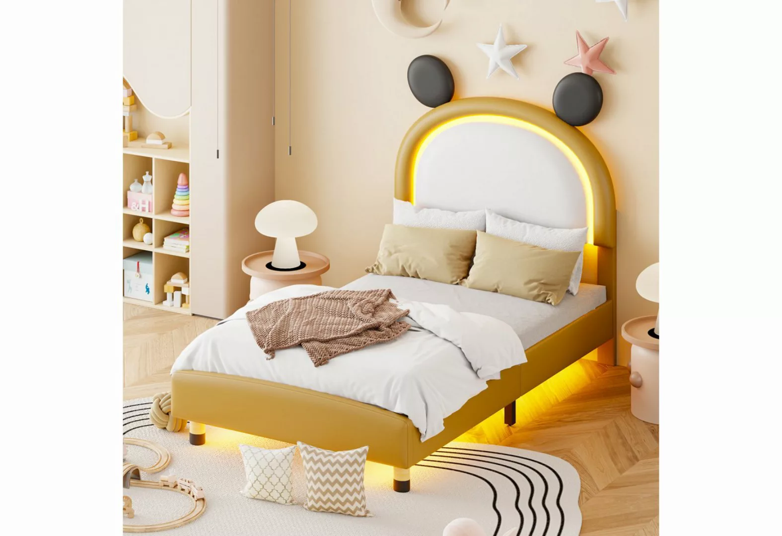 OKWISH Polsterbett Kinderbett Zweifarbig mit LED-Licht, mit Lattenrost Flac günstig online kaufen