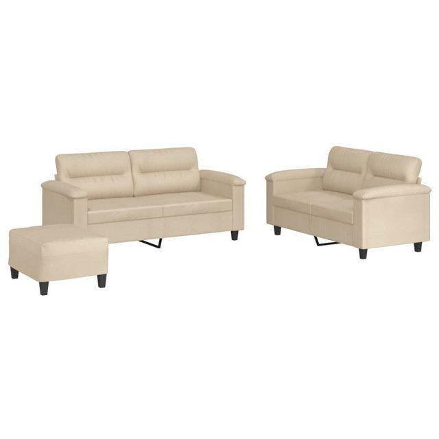 vidaXL Sofa Sofagarnitur Set mit Kissen Mikrofasergewebe, 3-tlg., Creme günstig online kaufen