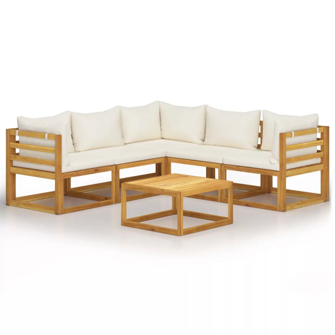 6-tlg. Garten-lounge-set Mit Auflagen Creme Massivholz Akazie günstig online kaufen