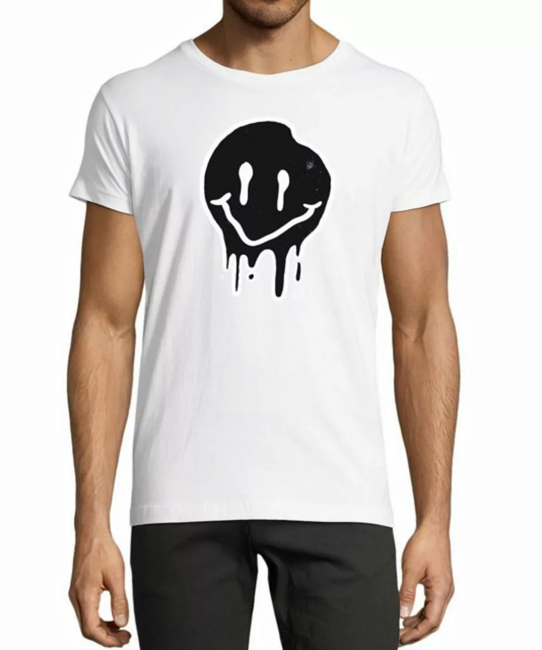 MyDesign24 T-Shirt Herren Smiley Print Shirt - Zerlaufender Smiley Baumwoll günstig online kaufen